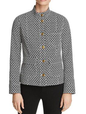 Tory Burch Cameron Jacket Crosshatch Print Ivory/Navy Size 10